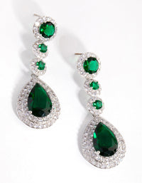 Rhodium Diamond Simulant Statement Pear Halo Drop Earrings - link has visual effect only