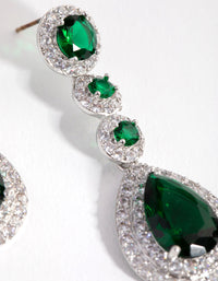 Rhodium Diamond Simulant Statement Pear Halo Drop Earrings - link has visual effect only