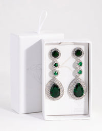Rhodium Diamond Simulant Statement Pear Halo Drop Earrings - link has visual effect only