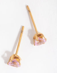 24 Carat Gold Plated Titanium Cubic Zirconia Heart Stud Earrings - link has visual effect only