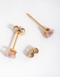 24 Carat Gold Plated Titanium Cubic Zirconia Heart Stud Earrings - link has visual effect only