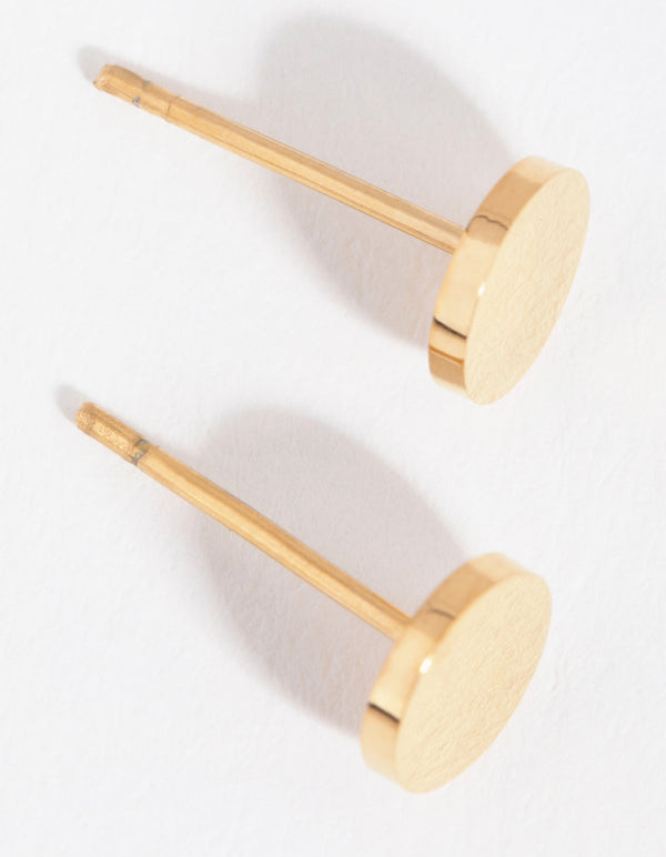 24 Carat Gold Plated Titanium Flat Round Stud Earrings