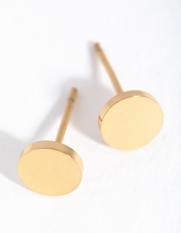 24 Carat Gold Plated Titanium Flat Round Stud Earrings
