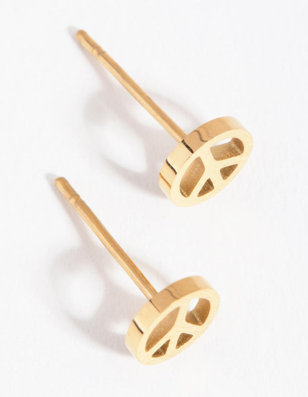 24 Carat Gold Plated Titanium Peace Sign Stud Earrings