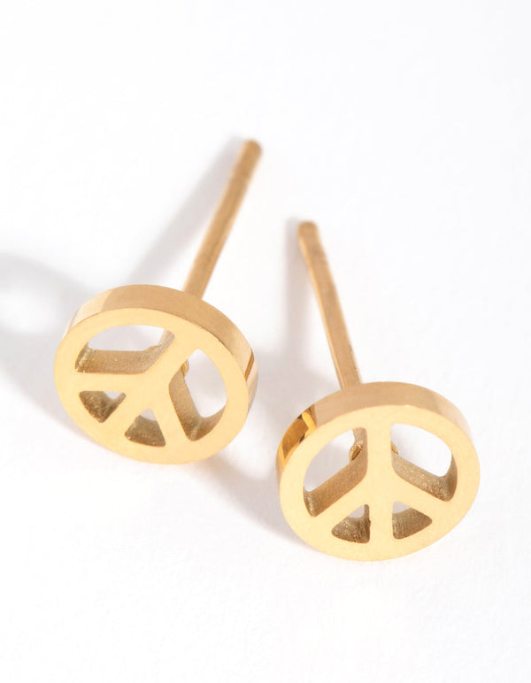 24 Carat Gold Plated Titanium Peace Sign Stud Earrings
