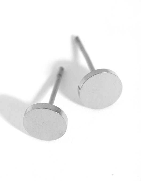 Titanium Flat Round Stud Earrings
