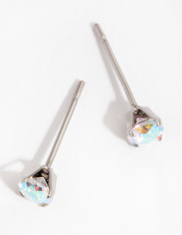 Titanium Round Cubic Zirconia Stud Earrings