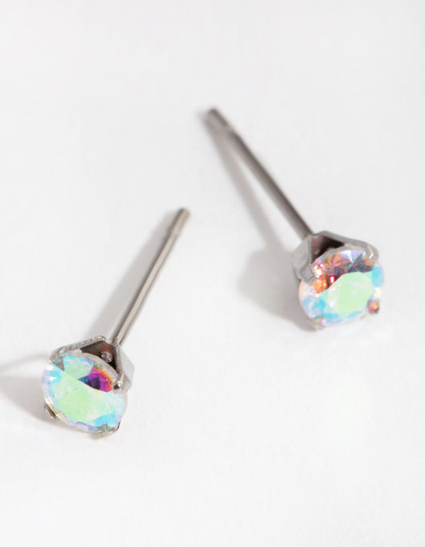 Titanium Round Cubic Zirconia Stud Earrings