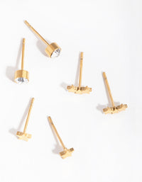 24 Carat Gold Plated Titanium Star 3-Pack Stud Earrings - link has visual effect only