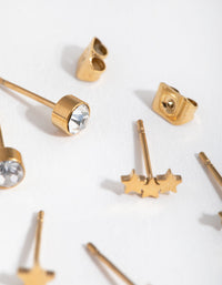 24 Carat Gold Plated Titanium Star 3-Pack Stud Earrings - link has visual effect only