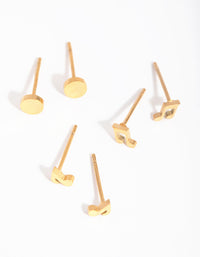 24 Carat Gold Plated Titanium Note 3-Pack Stud Earrings - link has visual effect only