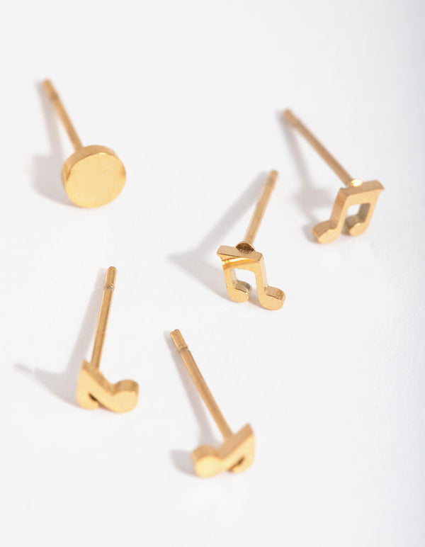 24 Carat Gold Plated Titanium Note 3-Pack Stud Earrings