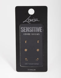 24 Carat Gold Plated Titanium Note 3-Pack Stud Earrings - link has visual effect only