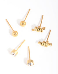 24 Carat Gold Plated Titanium Snake Stud 3-Pack Earrings - link has visual effect only