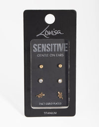 24 Carat Gold Plated Titanium Snake Stud 3-Pack Earrings - link has visual effect only