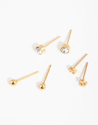 24 Carat Gold Plated Titanium Sea 3-Pack Stud Earrings - link has visual effect only