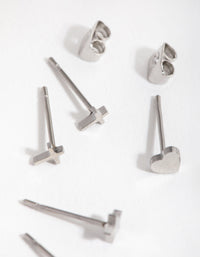 Titanium Star Heart and Cross 3-Pack Stud Earrings - link has visual effect only