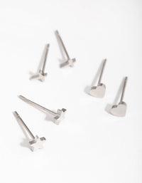 Titanium Star Heart and Cross 3-Pack Stud Earrings - link has visual effect only
