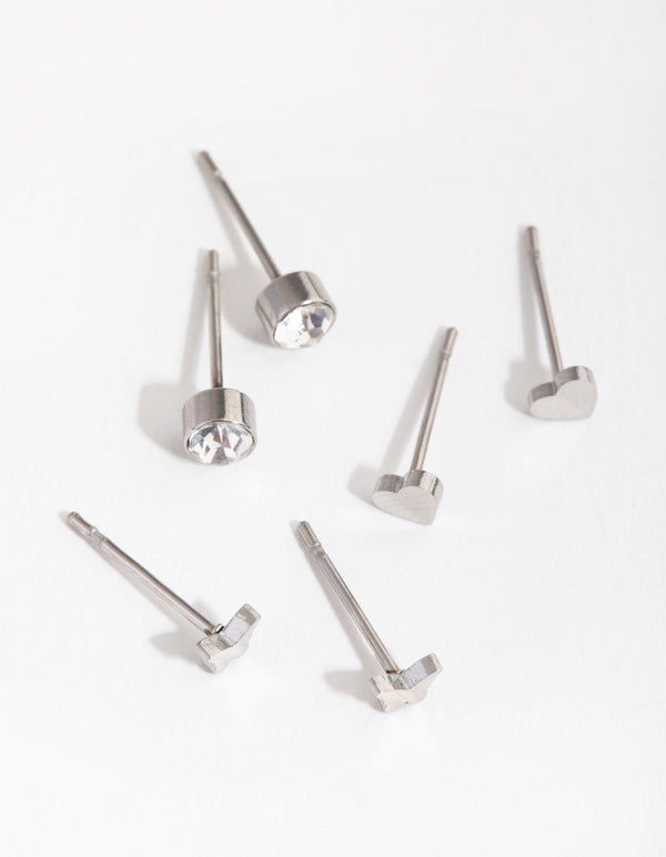 Titanium Heart and Butterfly 3-Pack Stud Earrings
