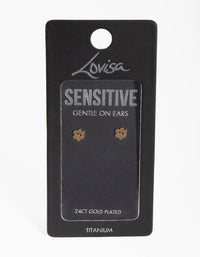24 Carat Gold Plated Titanium Paw Stud Earrings - link has visual effect only