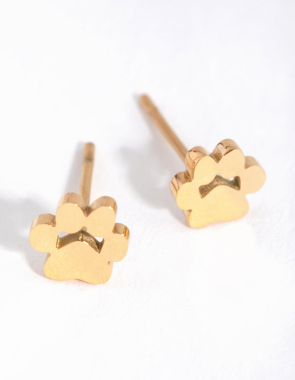 24 Carat Gold Plated Titanium Paw Stud Earrings