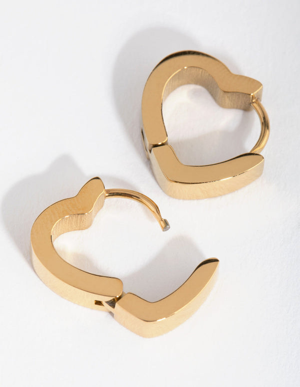 24 Carat Gold Plated Titanium Heart Huggie Earrings
