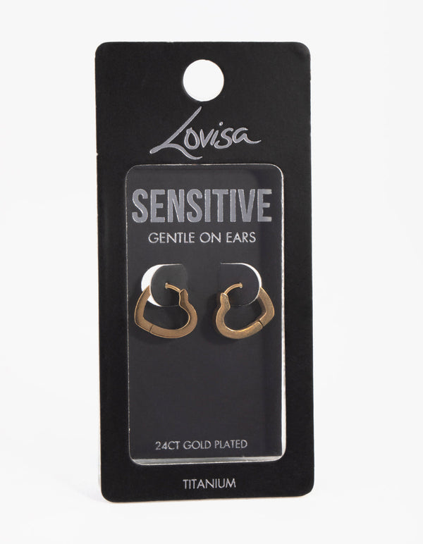 24 Carat Gold Plated Titanium Heart Huggie Earrings
