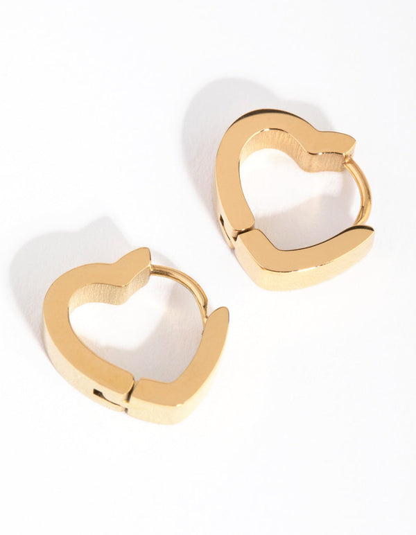 24 Carat Gold Plated Titanium Heart Huggie Earrings