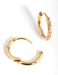 24 Carat Gold Plated Titanium Diamante Huggie Earrings - link has visual effect only