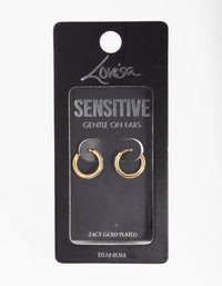 24 Carat Gold Plated Titanium Diamante Huggie Earrings - link has visual effect only