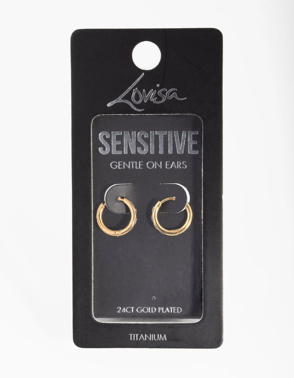 24 Carat Gold Plated Titanium Diamante Huggie Earrings