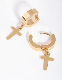 24-karaats vergulde titanium kruis Huggie-oorbellen - link has visual effect only