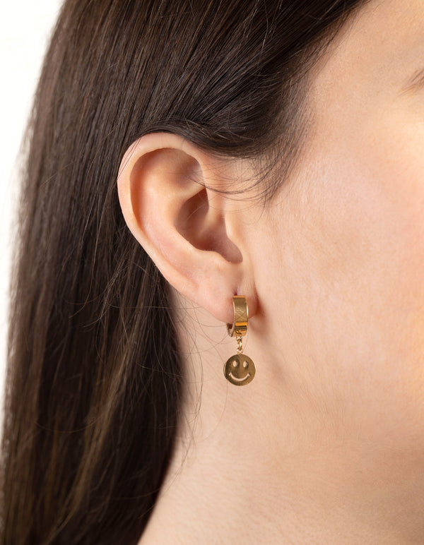 24 Carat Gold Plated Titanium Smile Huggie Earrings