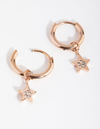 Rose Gold Titanium Diamante Star Huggie Earrings - link has visual effect only