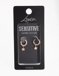 Rose Gold Titanium Diamante Star Huggie Earrings - link has visual effect only