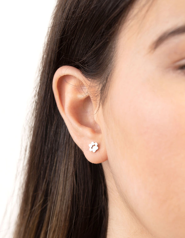 Titanium Paw Print Stud Earrings