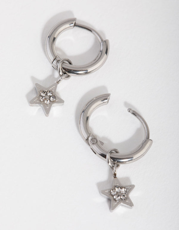 Titanium Diamante Star Huggie Earrings