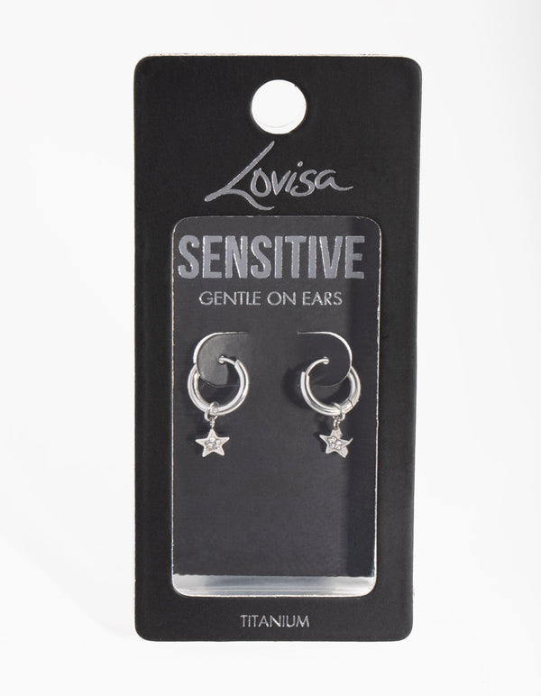 Titanium Diamante Star Huggie Earrings
