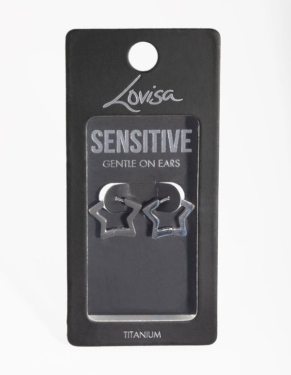Titanium Star Huggie Earrings
