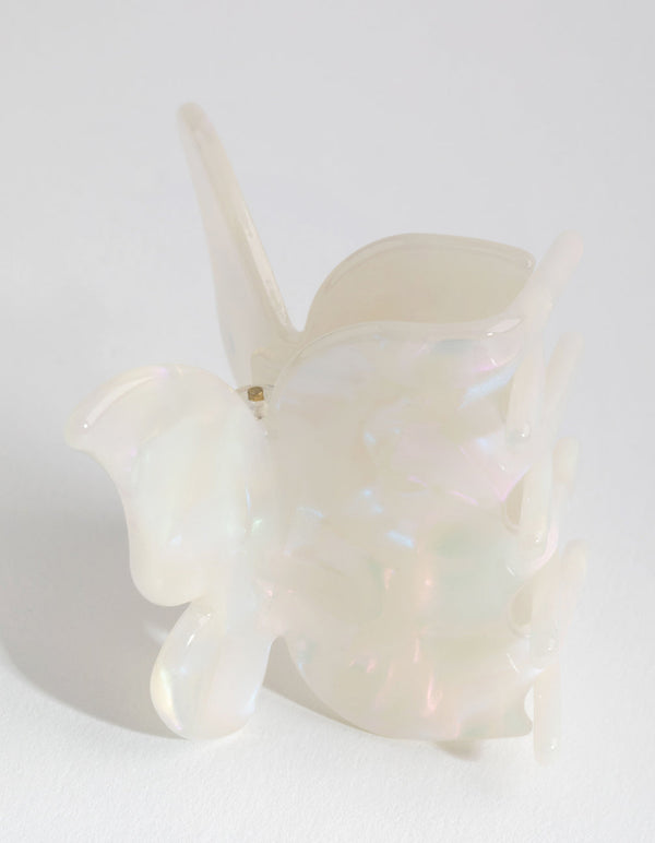 Acetate White Marble Butterfly Clip