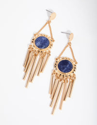 Gold Lapis Metal Tassel Earrings - link has visual effect only