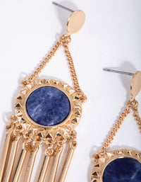 Gold Lapis Metal Tassel Earrings - link has visual effect only