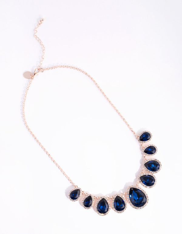 Rose Gold Classic Pear Halo Necklace