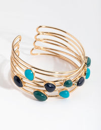 Gold Multi Mixed Stone Cuff Bracelet - link has visual effect only