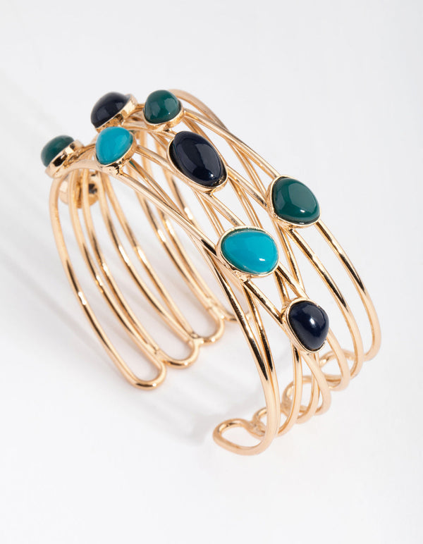 Gold Multi Mixed Stone Cuff Bracelet