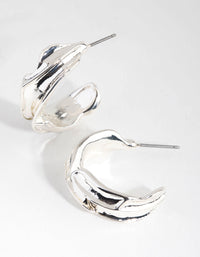 Silver Textured Wave Hoop Earrings - link has visual effect only