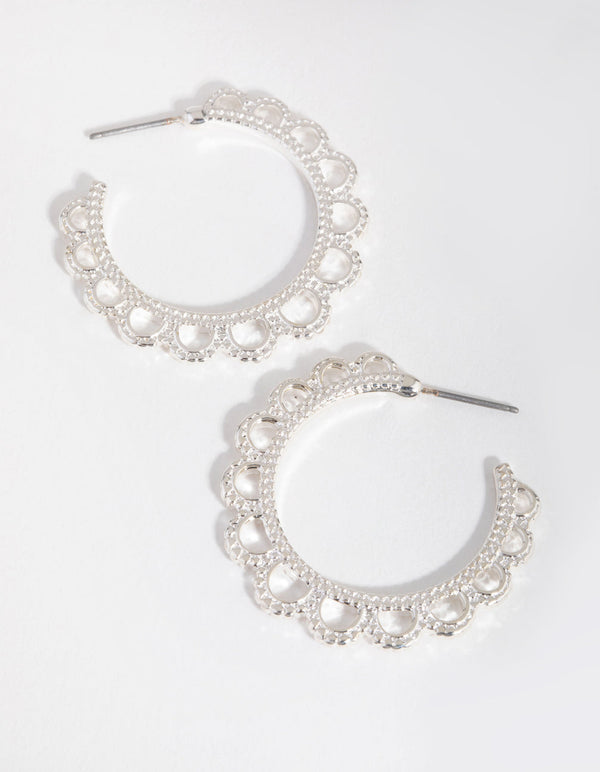 Silver Metal Lace Hoop Earrings