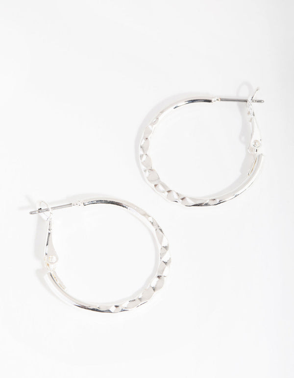 Silver Centre Button Hoop Earrings