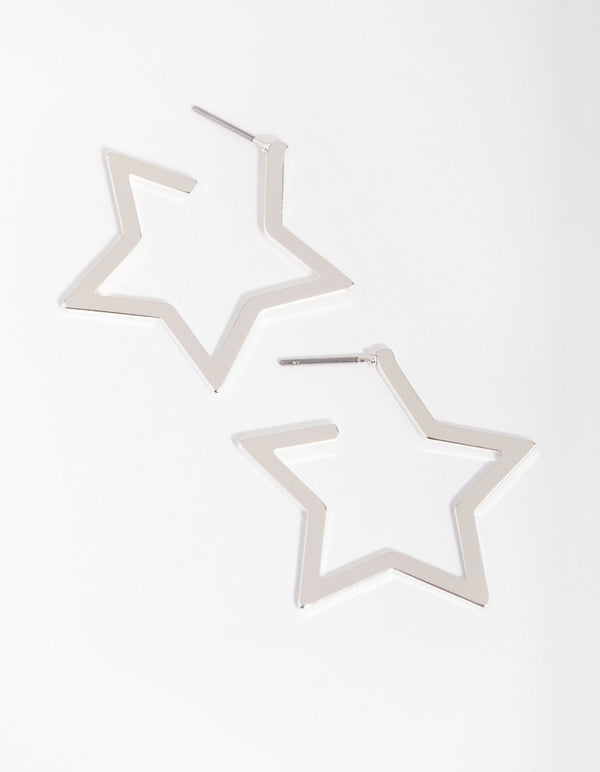 Silver Open Star Hoop Earrings