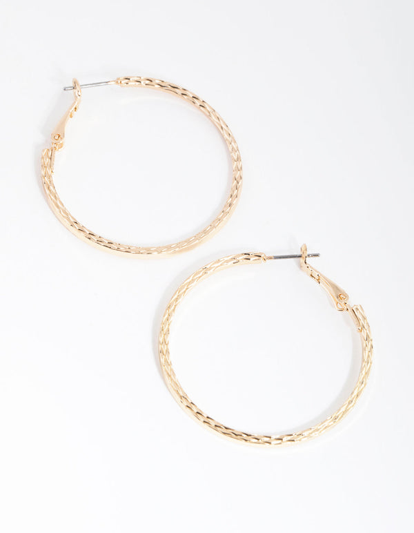 Gold Cross-Stitch Detailed Hoop Earrings
